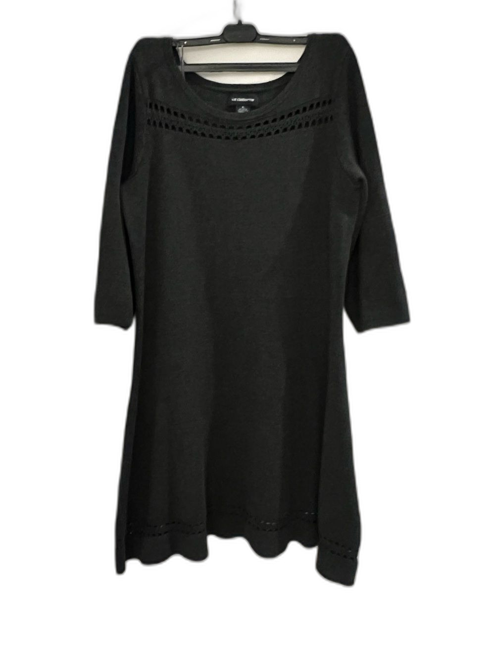 Liz Claiborne XL Gray Knit Midi Dress 3/4 Sleeve A-Line